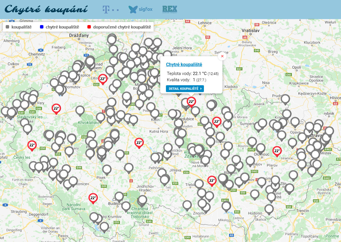 Chytré koupání mapa - teplota a kvalita vody